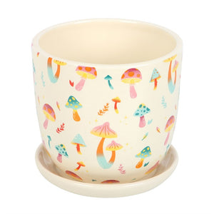 Funky Fungi Mushroom Print Plant Pot with Saucer