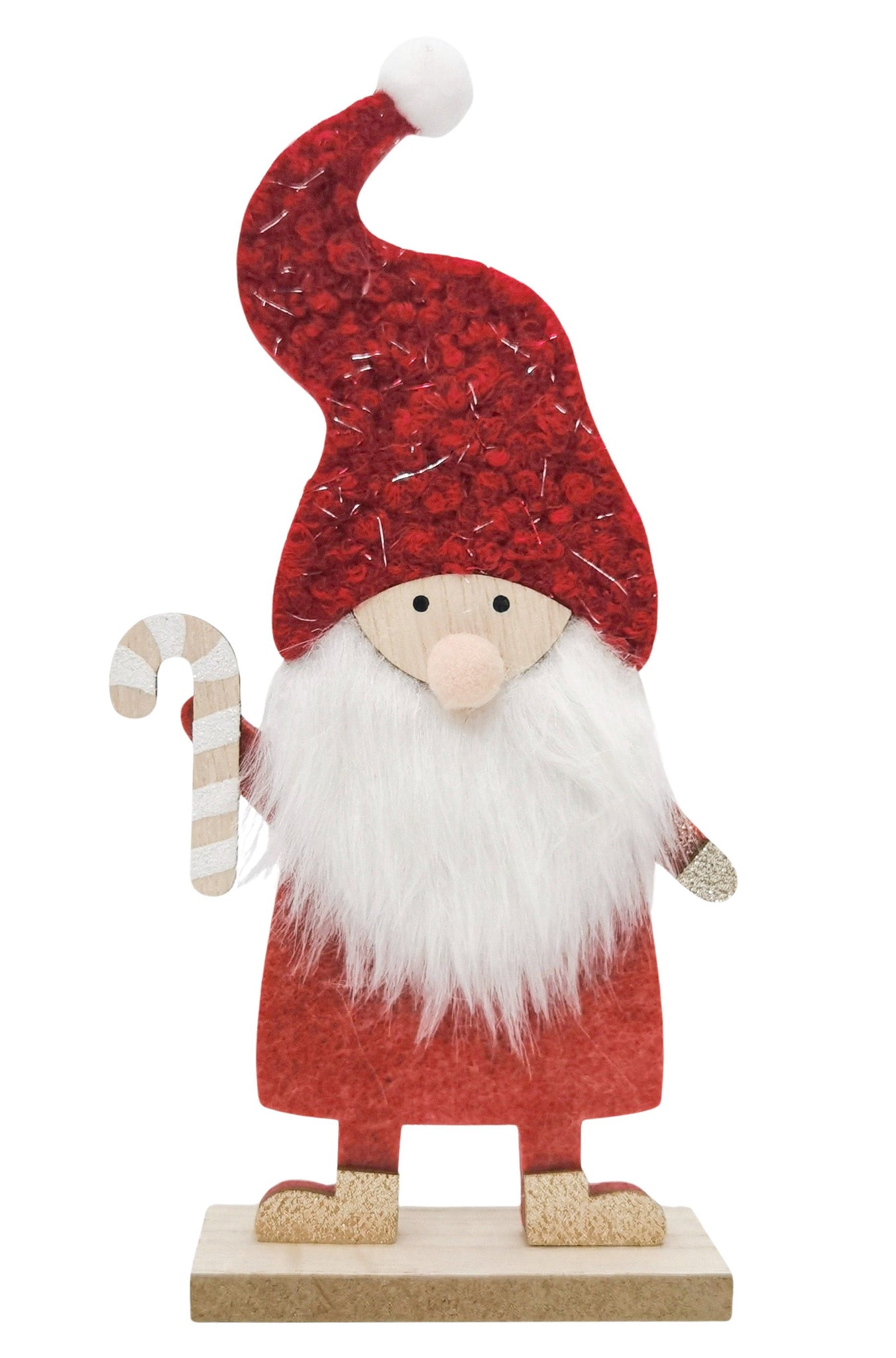 Santa with Candy Cane Standing Decoration Red