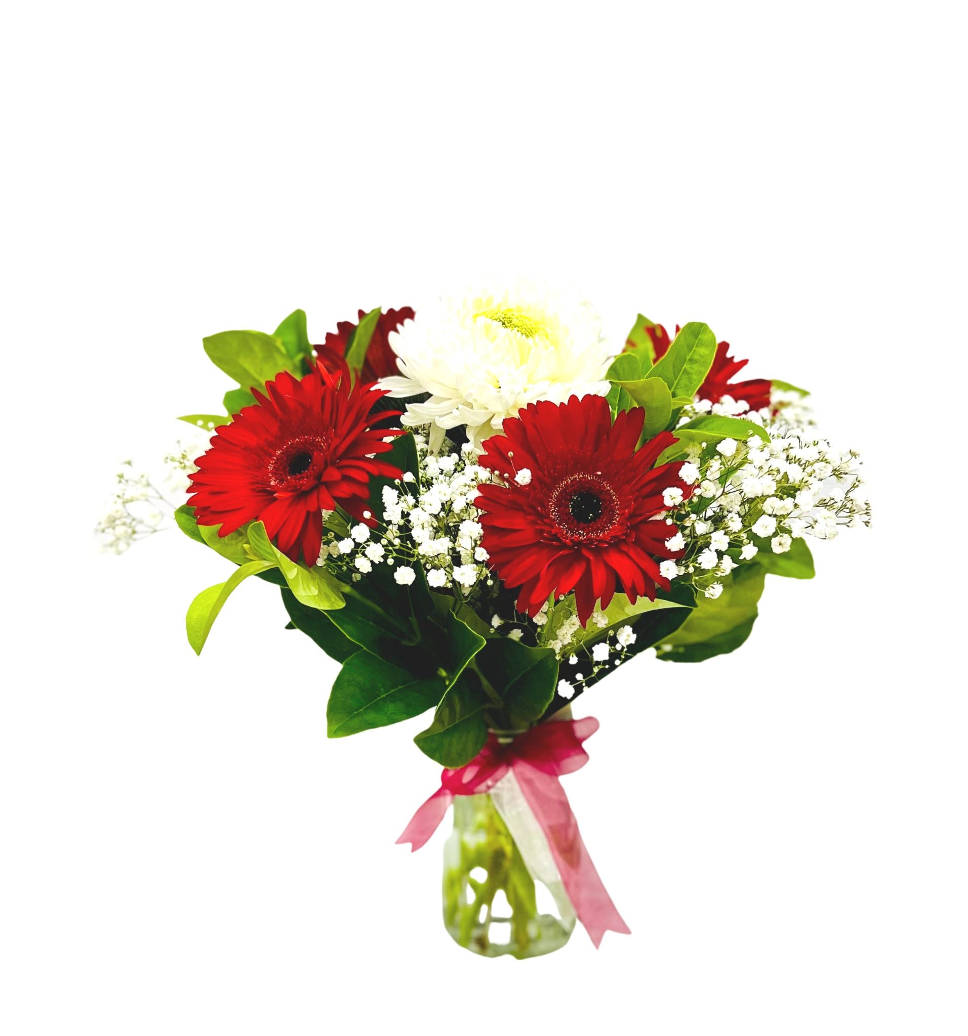 Red Gerbera and White Bouquet
